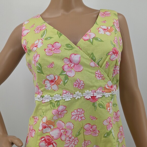 Vintage y2k Bay Studio Midi Dress Faux Wrap Floral Green Crochet Size Petite M - Picture 4 of 10